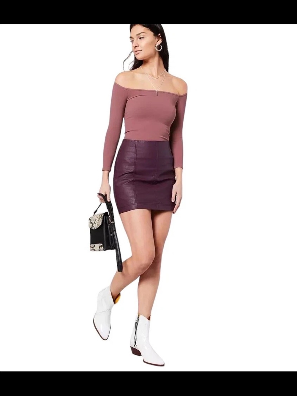 Free People Faux-Leather Mini Skirt in Plum